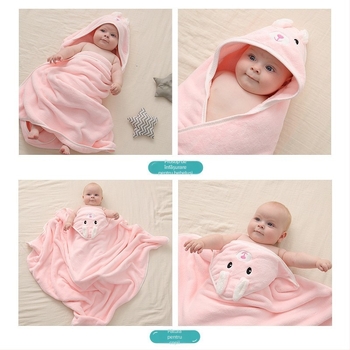 Prosop de baie cu glugă pentru nou-născuți - fleece coral, model desen animat, moale și confortabil