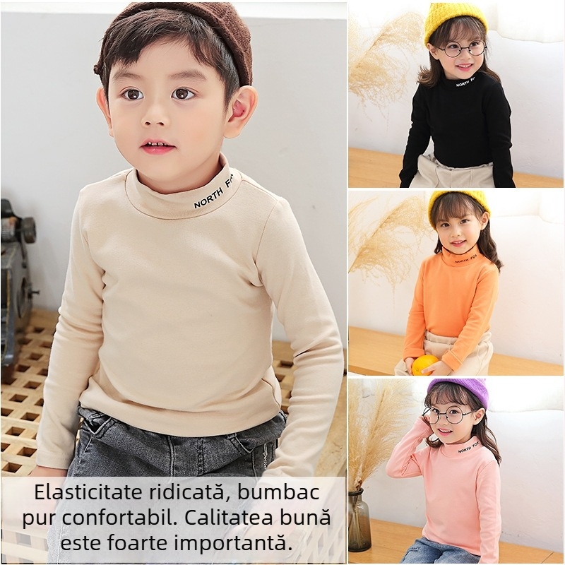 Tricou pentru copii, din bumbac 100%, mâneci lungi, guler înalt, imprimeu cu buline, pentru toamnă/iarnă.