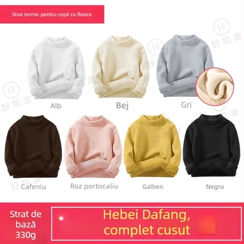 Tricou termic pentru strat de bază pentru copii, cu căptușeală din fleece, țesătură Derong, 95% poliester, guler semi-înalt, mânecă lungă, iarnă, unisex