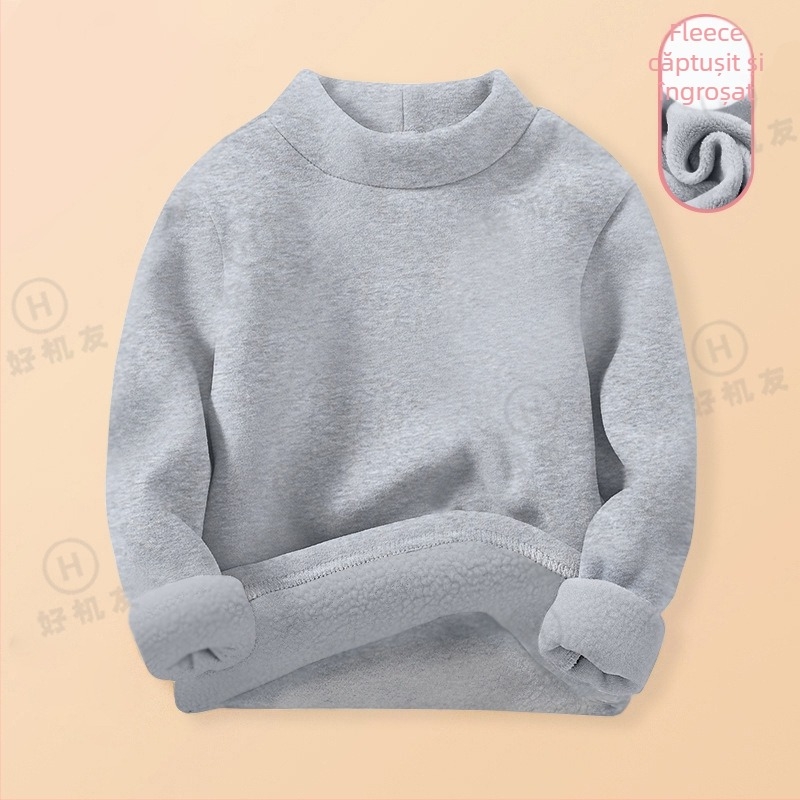 Tricou termic pentru strat de bază pentru copii, cu căptușeală din fleece, țesătură Derong, 95% poliester, guler semi-înalt, mânecă lungă, iarnă, unisex