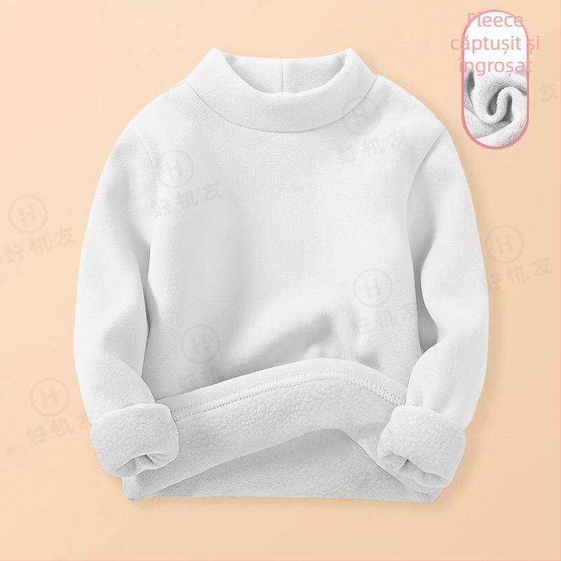 Tricou termic pentru strat de bază pentru copii, cu căptușeală din fleece, țesătură Derong, 95% poliester, guler semi-înalt, mânecă lungă, iarnă, unisex