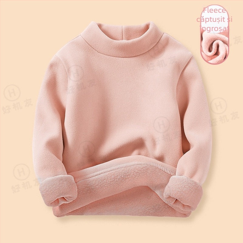 Tricou termic pentru strat de bază pentru copii, cu căptușeală din fleece, țesătură Derong, 95% poliester, guler semi-înalt, mânecă lungă, iarnă, unisex