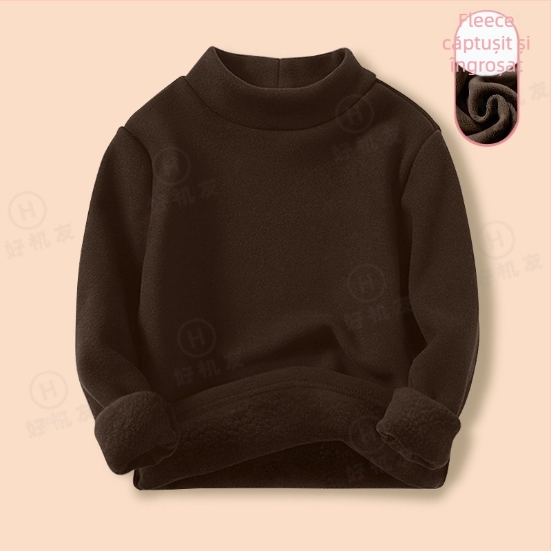 Tricou termic pentru strat de bază pentru copii, cu căptușeală din fleece, țesătură Derong, 95% poliester, guler semi-înalt, mânecă lungă, iarnă, unisex