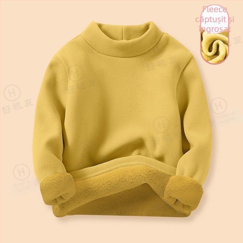 Tricou termic pentru strat de bază pentru copii, cu căptușeală din fleece, țesătură Derong, 95% poliester, guler semi-înalt, mânecă lungă, iarnă, unisex