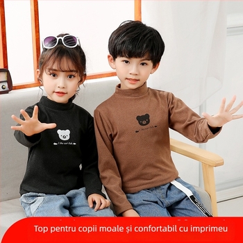 Pulover pentru copii cu guler înalt, fără glugă, mâneci lungi, model cartoon, material poliester 90%, potrivit pentru toamnă-iarna, 3–8 ani