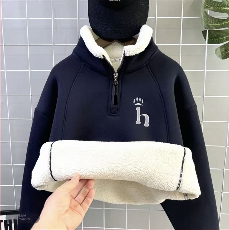 Hanorac din fleece pentru copii, cu fermoar și guler înalt, gros, material din amestec de bumbac, căptușeală poliester, atingere moale