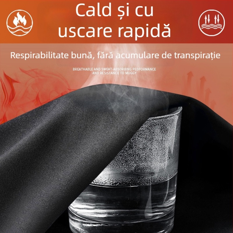 Set termic pentru bărbați, căptușit cu fleece, pentru schi și activități în aer liber, uscare rapidă