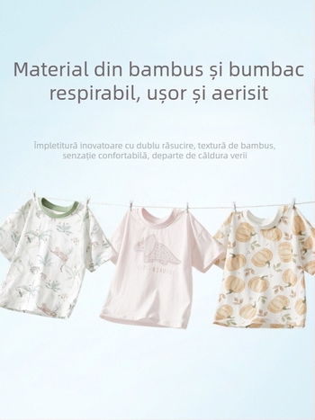 Tricou pentru copii, 100% bumbac, mâneci scurte, guler rotund, imprimeu animal
