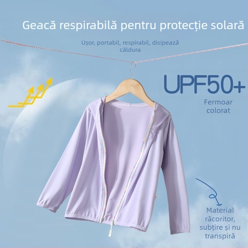 UPF50+ Jachetă de protecție UV pentru copii, ușoară și respirabilă, vară, unisex, căptușită Ice Silk, pentru exterior