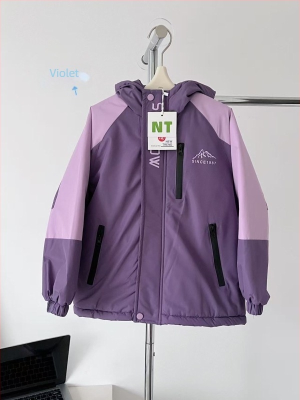 Jachetă de iarnă cu glugă pentru fetițe, căptușeală din fleece, exterior din blană de iepure, design color-block în stil coreean, impermeabilă și rezistentă la vânt, potrivită pentru 7–12 ani