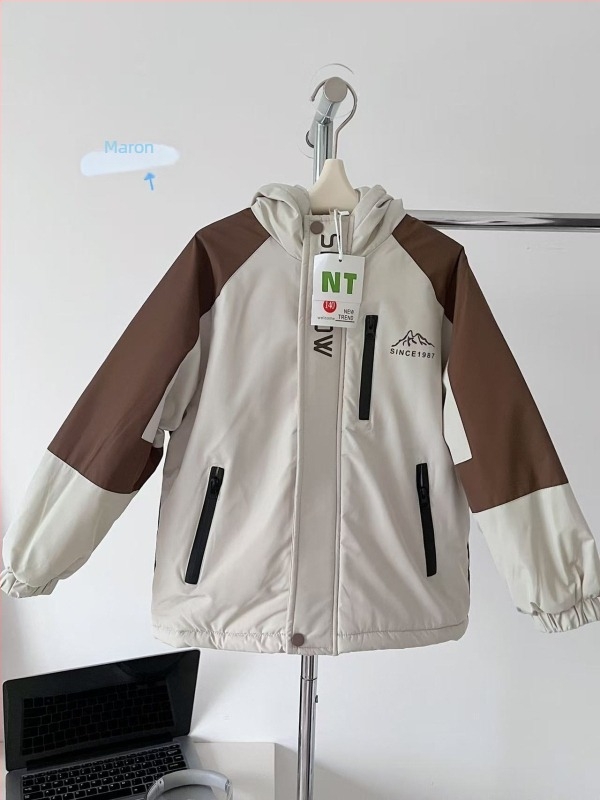 Jachetă de iarnă cu glugă pentru fetițe, căptușeală din fleece, exterior din blană de iepure, design color-block în stil coreean, impermeabilă și rezistentă la vânt, potrivită pentru 7–12 ani