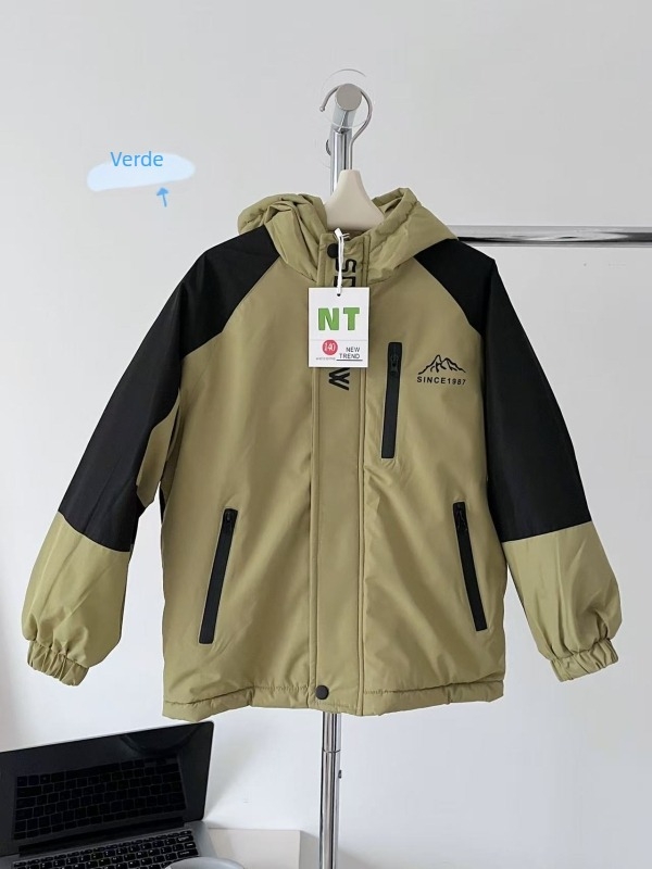 Jachetă de iarnă cu glugă pentru fetițe, căptușeală din fleece, exterior din blană de iepure, design color-block în stil coreean, impermeabilă și rezistentă la vânt, potrivită pentru 7–12 ani