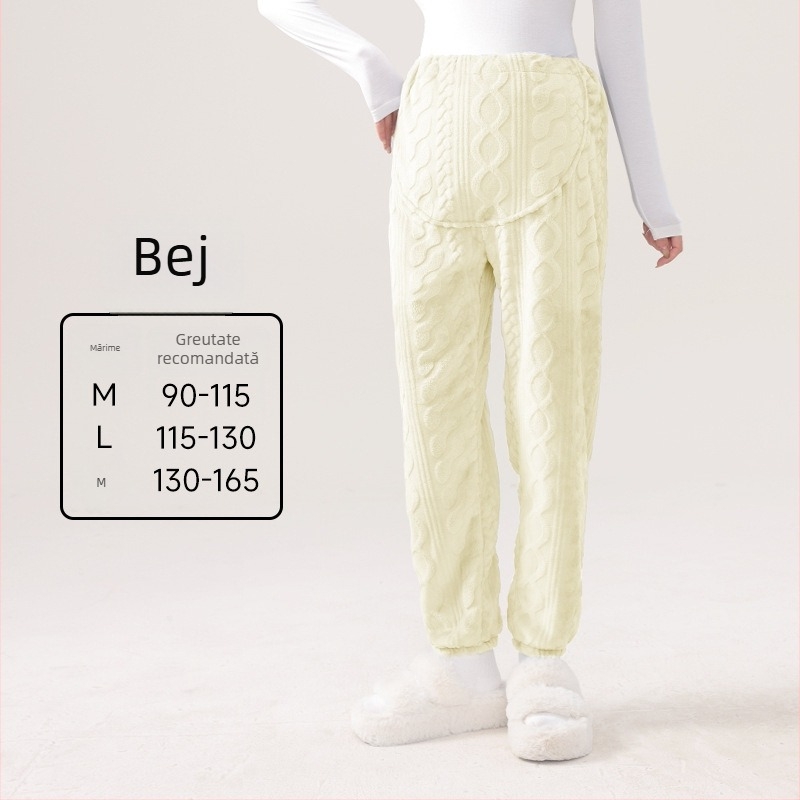 Pantaloni de pijama pentru gravide, călduroși din polar coral, susținere abdominală, croială lejeră, poliester 95%+, iarna 2024