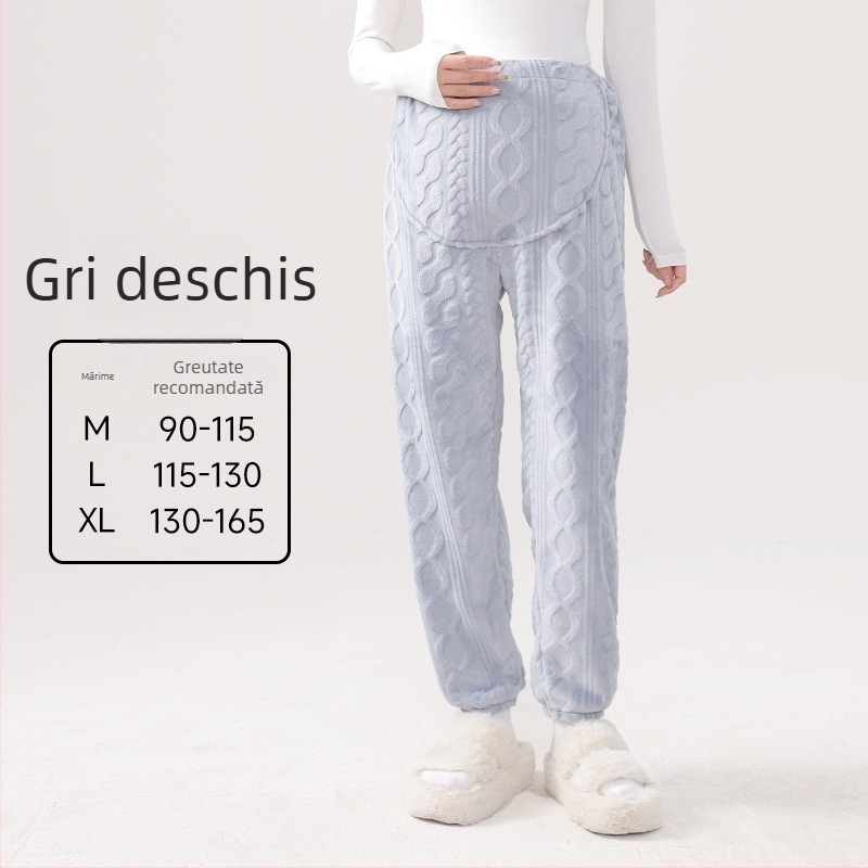 Pantaloni de pijama pentru gravide, călduroși din polar coral, susținere abdominală, croială lejeră, poliester 95%+, iarna 2024