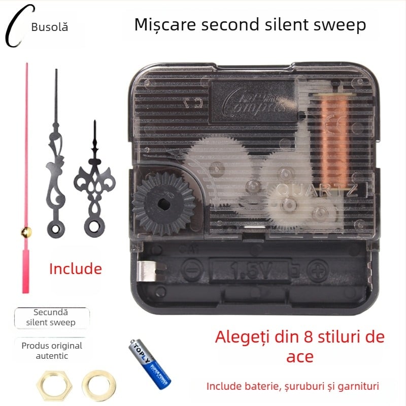 Mecanism de ceas cuarț pentru ceas de perete – funcționare silențioasă, mișcare lină a secundei, carcasă din plastic
