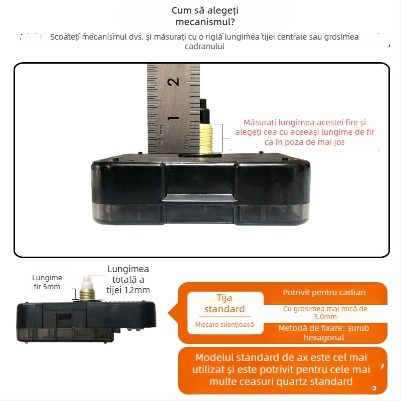 Mecanism de ceas cuarț pentru ceas de perete – funcționare silențioasă, mișcare lină a secundei, carcasă din plastic