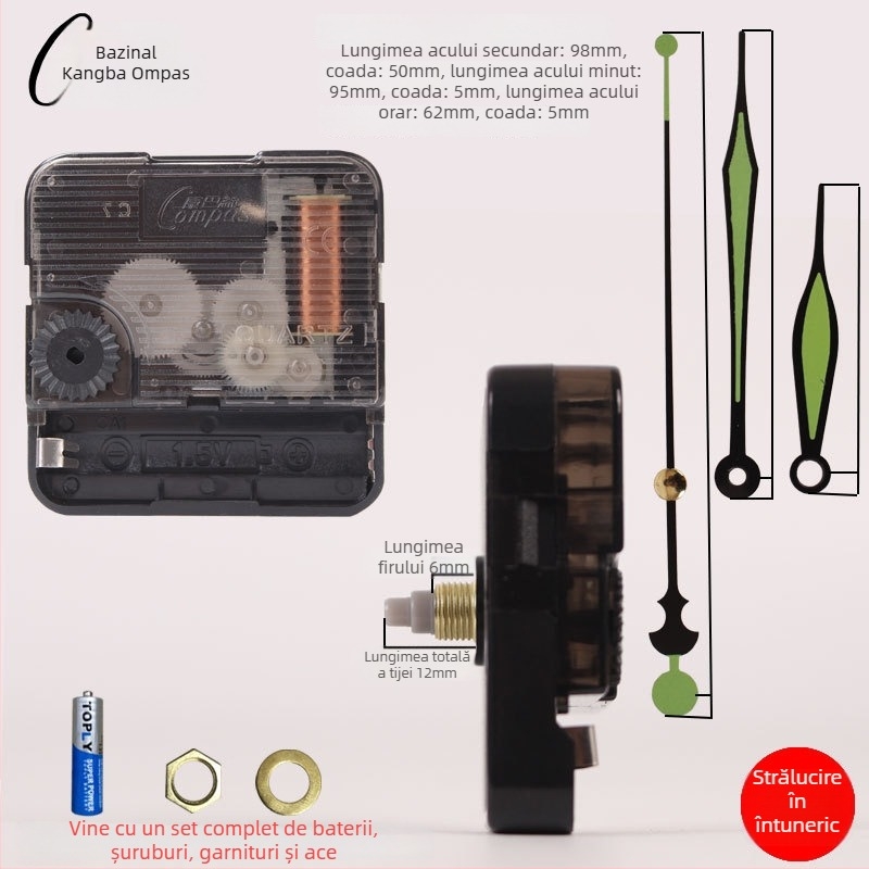 Mecanism de ceas cuarț pentru ceas de perete – funcționare silențioasă, mișcare lină a secundei, carcasă din plastic