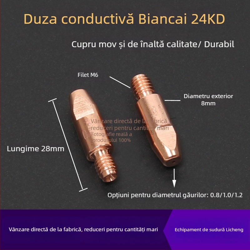 Accesorii pentru sudură cu protecție gaz: duză protecție, capac de duză, suport pentru tijă de conectare a duzei, cot; acoperire de cupru; sudură a diferitelor metale