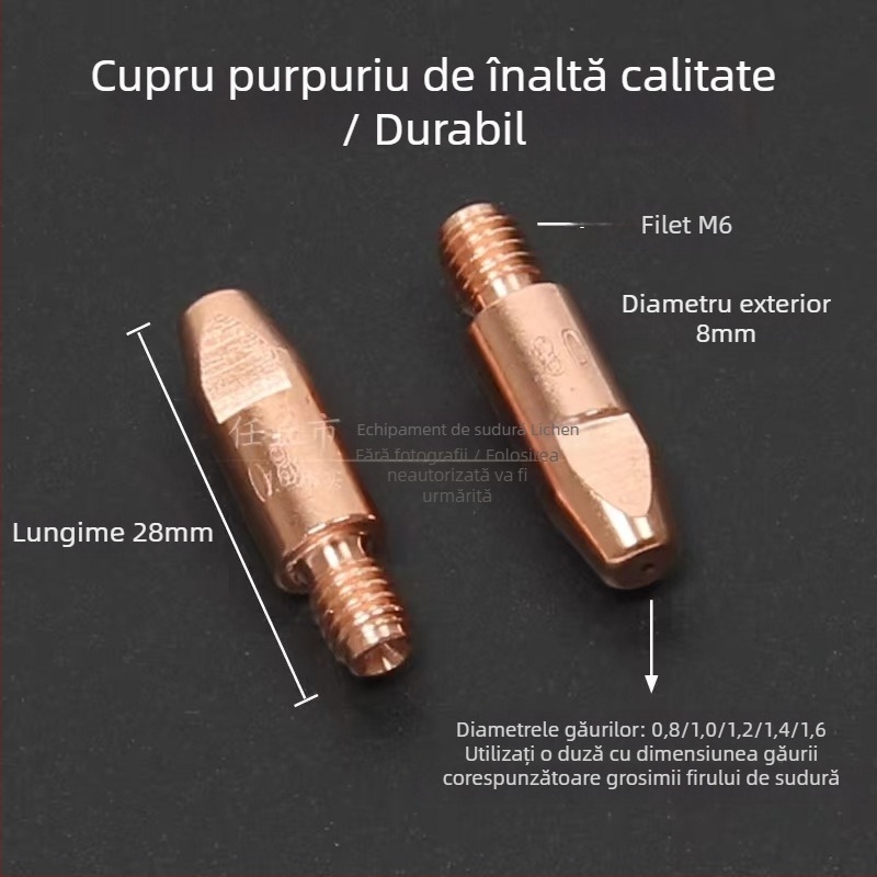 Accesorii pentru sudură cu protecție gaz: duză protecție, capac de duză, suport pentru tijă de conectare a duzei, cot; acoperire de cupru; sudură a diferitelor metale