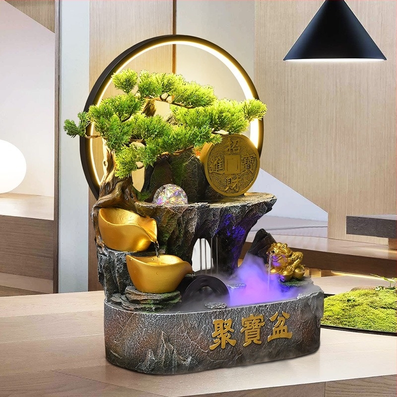 Decorațiune de birou cu cornucopie și apă circulantă, rășină, stil nou chinezesc, personalizabil