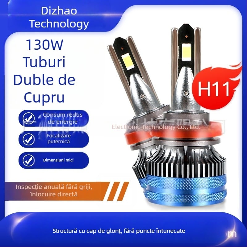 S35 130W LED faruri auto – formă glonț, conducte din cupru duble, compatibile cu H4/H7/H11, fascicul de fază joasă și ceață