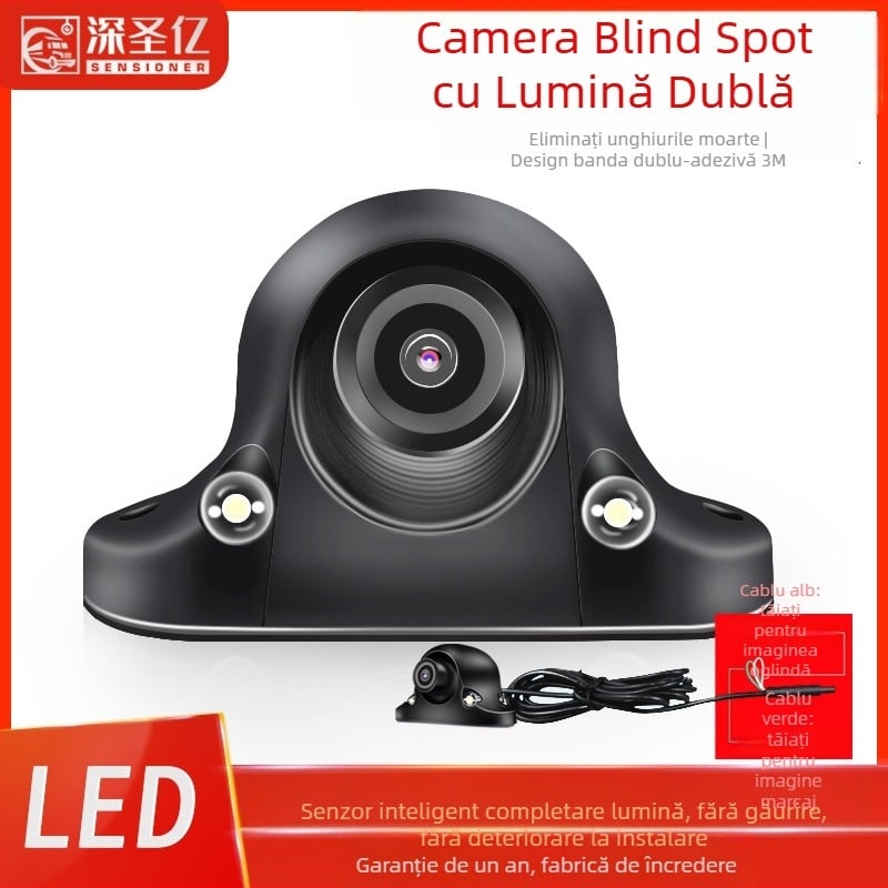 Cameră pentru unghi mort dreapta la mașină, vizualizare laterală față/spate, 12V, reglaj 360°, rezoluție 480×272, semnal AV, 6W