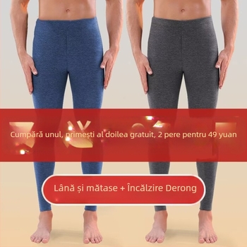 Pantaloni termici pentru bărbați, croială dreaptă, talie medie, țesătură din bumbac, elasticitate micro-bounce