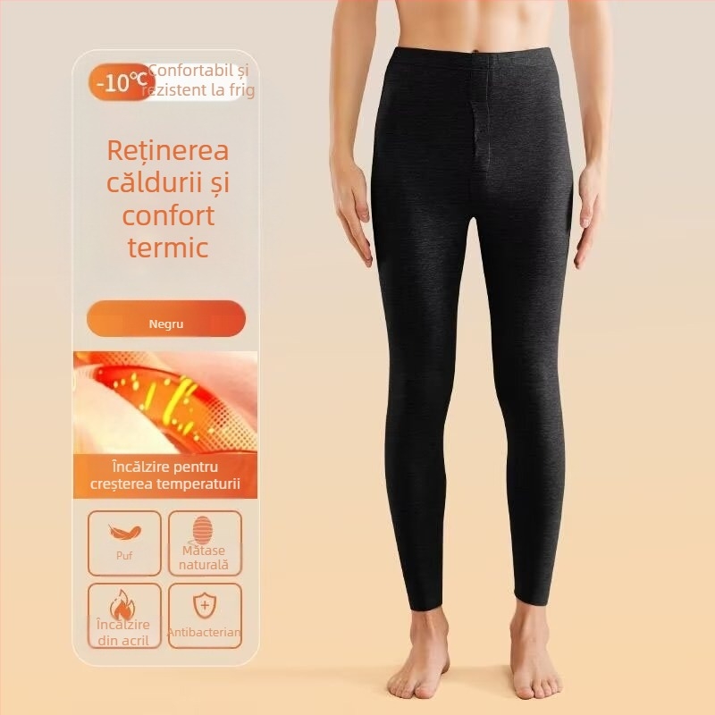 Pantaloni termici pentru bărbați, croială dreaptă, talie medie, țesătură din bumbac, elasticitate micro-bounce