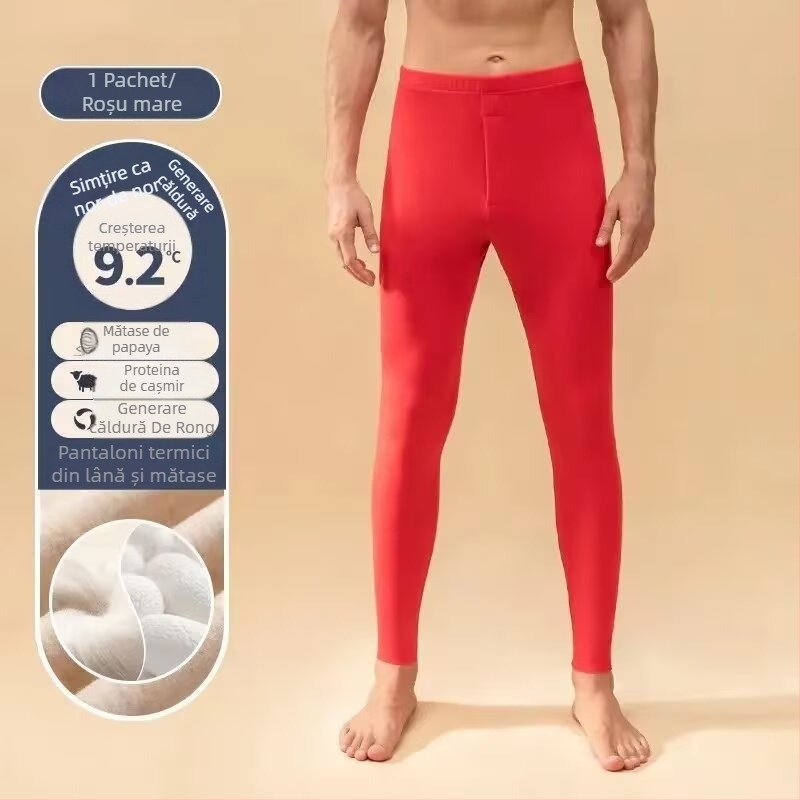Pantaloni termici pentru bărbați, croială dreaptă, talie medie, țesătură din bumbac, elasticitate micro-bounce