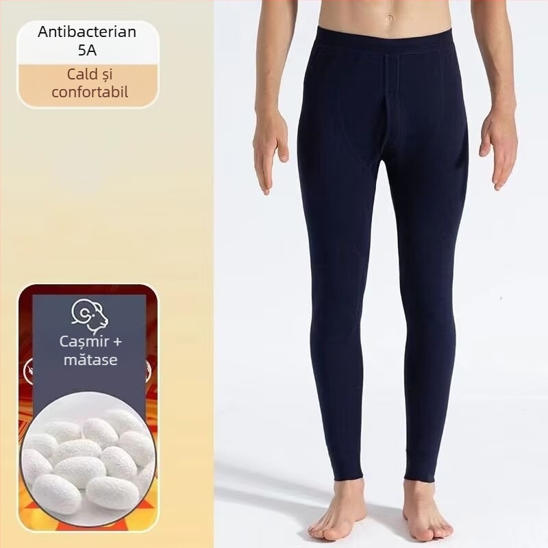 Pantaloni termici pentru bărbați, croială dreaptă, talie medie, țesătură din bumbac, elasticitate micro-bounce