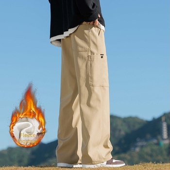 Pantaloni cargo bărbați cu fleece, croială dreaptă, talie medie, stil urban pentru tineri