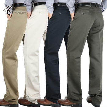Pantaloni groși de iarnă din bumbac pentru bărbați, croială dreaptă, talie înaltă, stil business casual cu mai multe buzunare