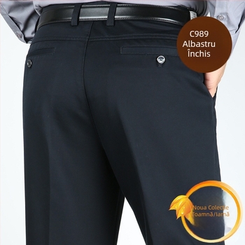 Pantaloni groși de iarnă din bumbac pentru bărbați, croială dreaptă, talie înaltă, stil business casual cu mai multe buzunare