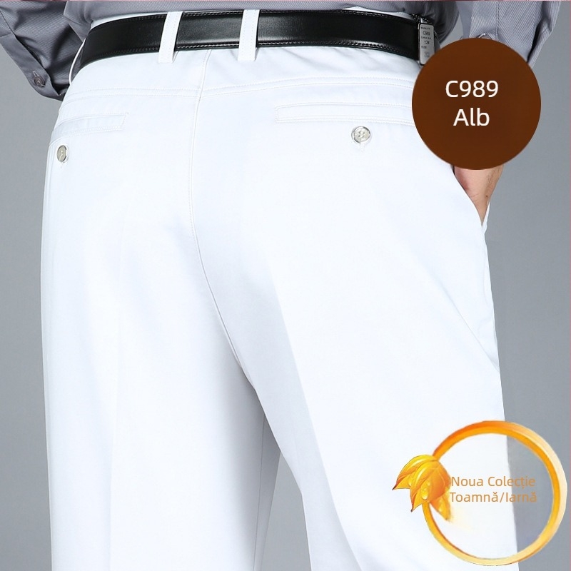 Pantaloni groși de iarnă din bumbac pentru bărbați, croială dreaptă, talie înaltă, stil business casual cu mai multe buzunare
