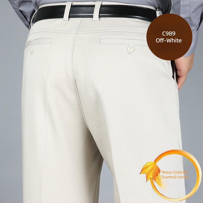 Pantaloni groși de iarnă din bumbac pentru bărbați, croială dreaptă, talie înaltă, stil business casual cu mai multe buzunare
