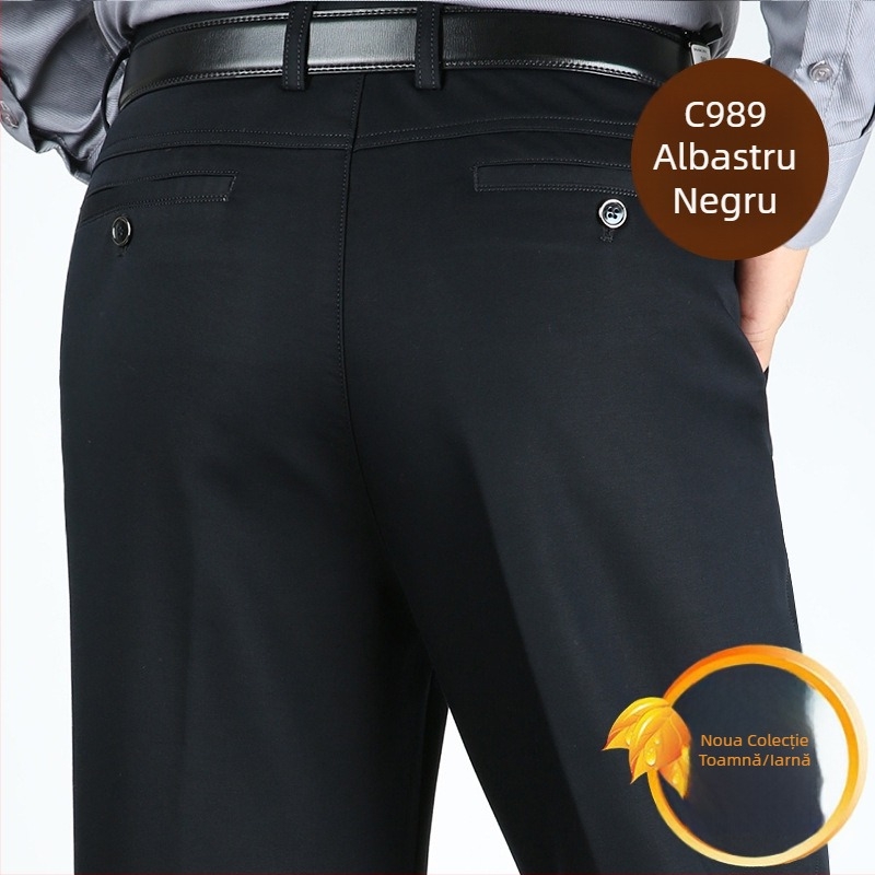 Pantaloni groși de iarnă din bumbac pentru bărbați, croială dreaptă, talie înaltă, stil business casual cu mai multe buzunare