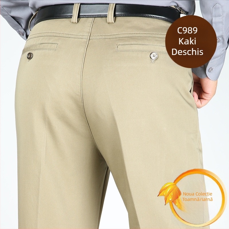 Pantaloni groși de iarnă din bumbac pentru bărbați, croială dreaptă, talie înaltă, stil business casual cu mai multe buzunare