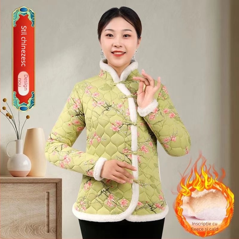 Geacă cu umplutură din mătase-bumbac, țesătură chenille, principal elastan, lungime ultra-compactă, guler polo cu blană