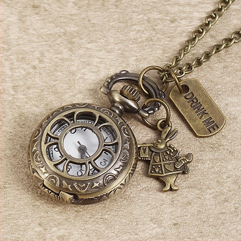 Ceas de buzunar pandantiv, antic cu timp mondial, quartz, carcasă din aliaj de titan, cadran rotund, coroană spirală