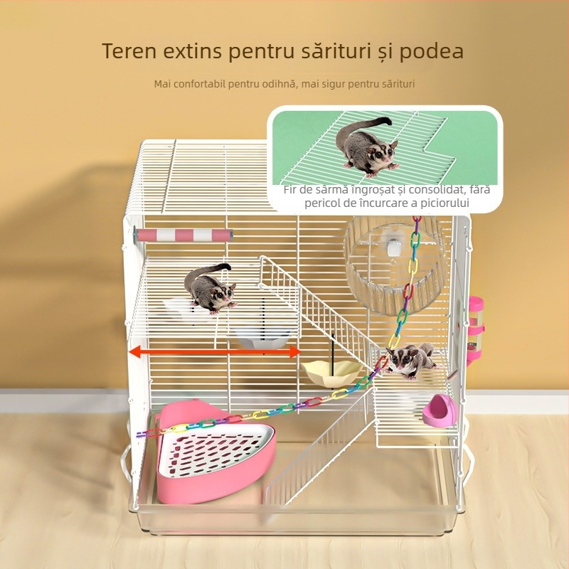 Weibi cușcă cu trei niveluri pentru hamsteri, cu scară și ușă mare