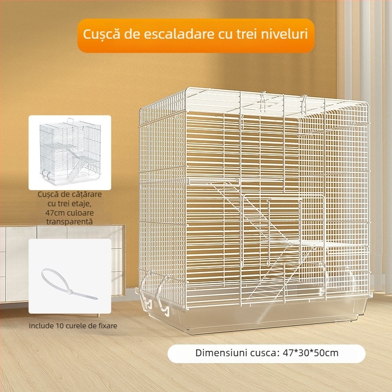 Weibi cușcă cu trei niveluri pentru hamsteri, cu scară și ușă mare