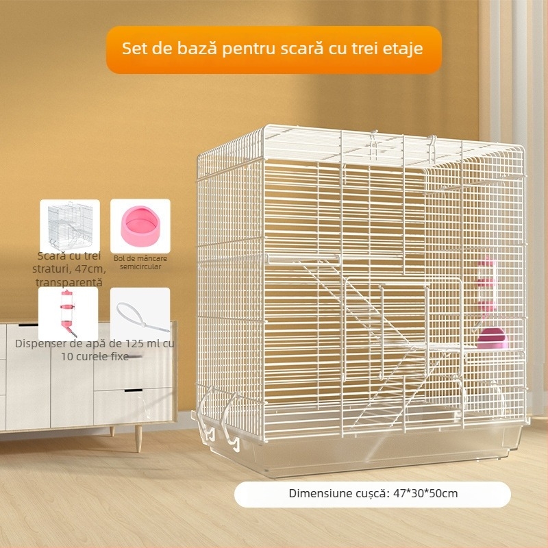 Weibi cușcă cu trei niveluri pentru hamsteri, cu scară și ușă mare