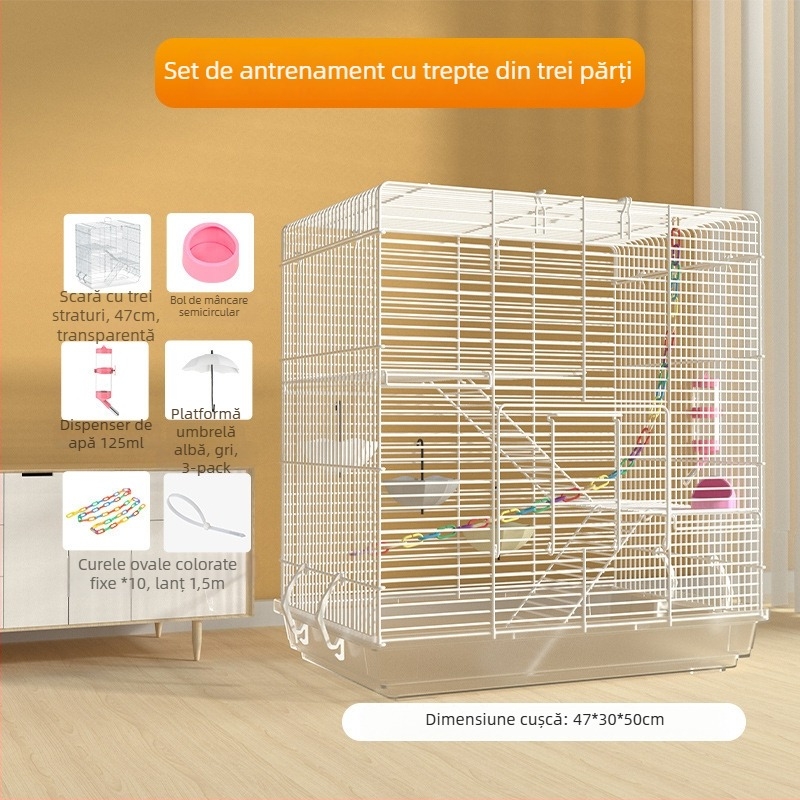 Weibi cușcă cu trei niveluri pentru hamsteri, cu scară și ușă mare