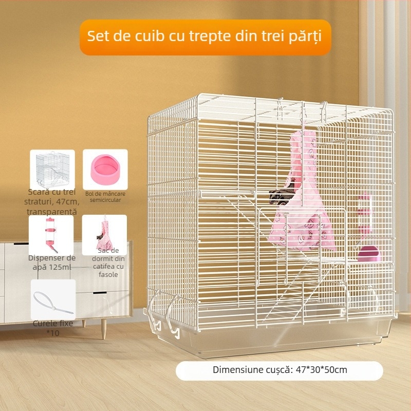 Weibi cușcă cu trei niveluri pentru hamsteri, cu scară și ușă mare