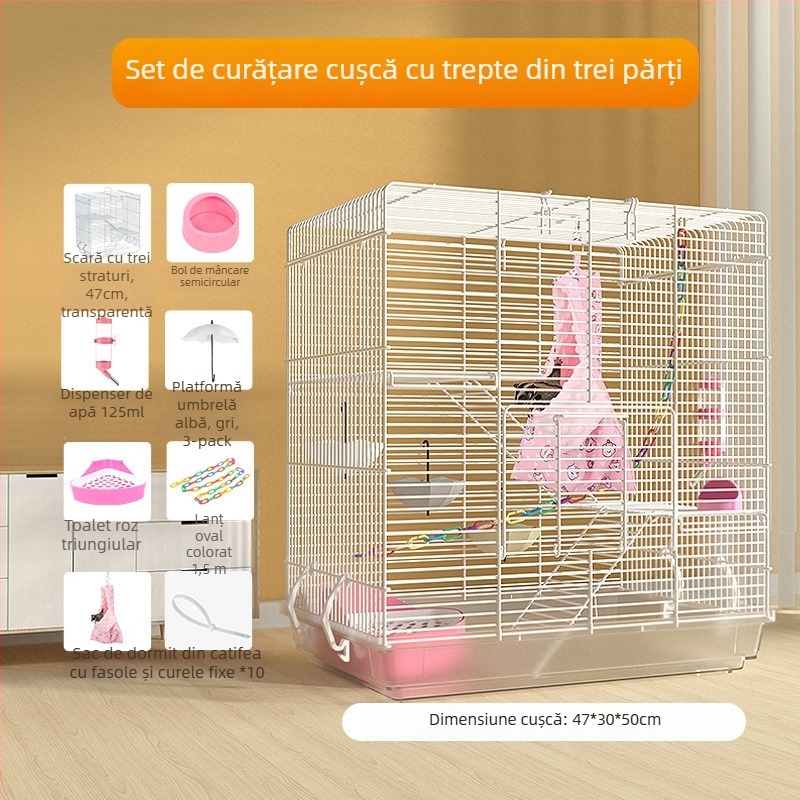 Weibi cușcă cu trei niveluri pentru hamsteri, cu scară și ușă mare