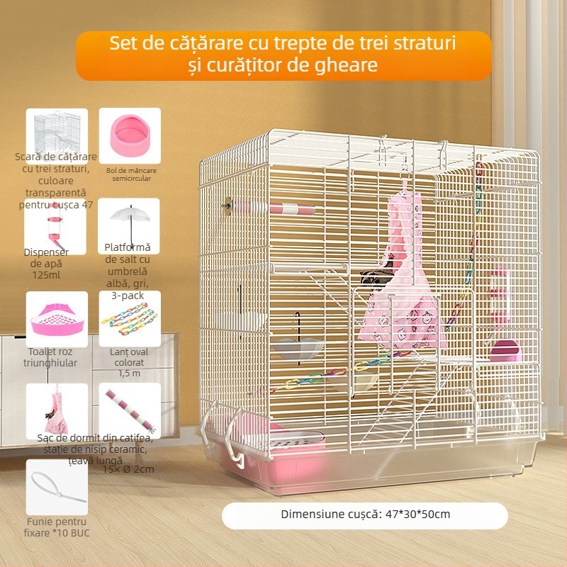 Weibi cușcă cu trei niveluri pentru hamsteri, cu scară și ușă mare