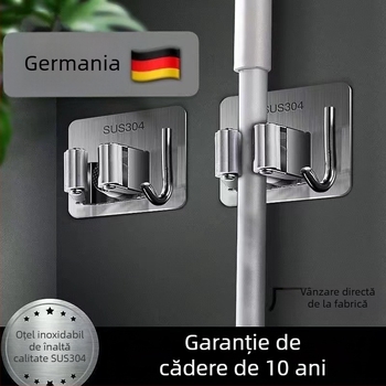 Cârlig autoadeziv pentru mop și suport pentru mătură, baie — oțel inoxidabil, Jinlongda, 60-70 g, stil: nou chinezesc
