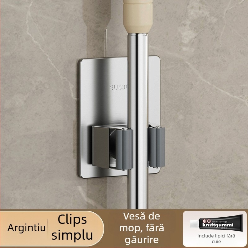 Cârlig autoadeziv pentru mop și suport pentru mătură, baie — oțel inoxidabil, Jinlongda, 60-70 g, stil: nou chinezesc