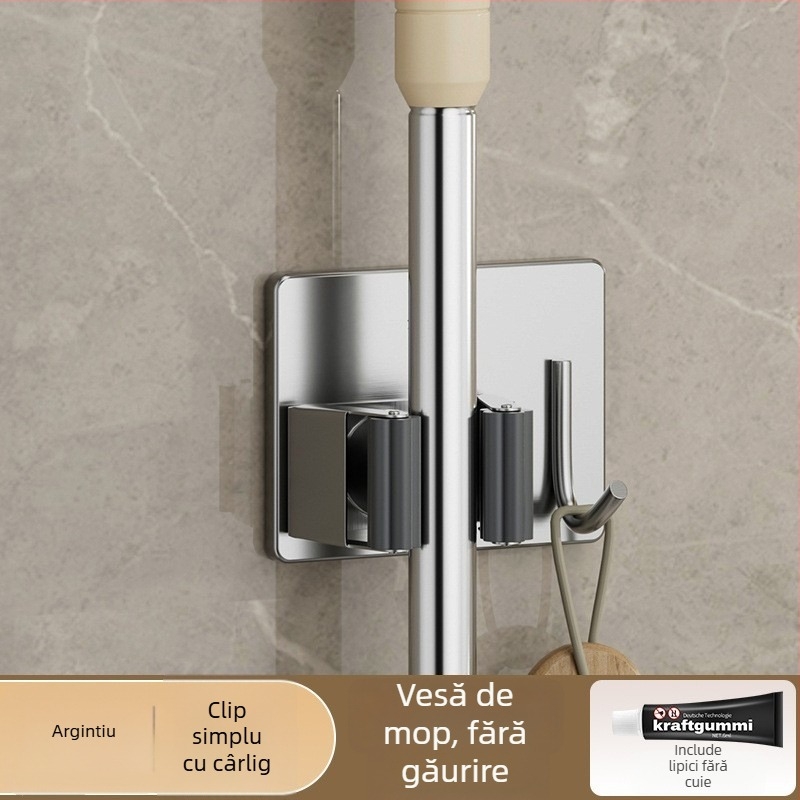 Cârlig autoadeziv pentru mop și suport pentru mătură, baie — oțel inoxidabil, Jinlongda, 60-70 g, stil: nou chinezesc