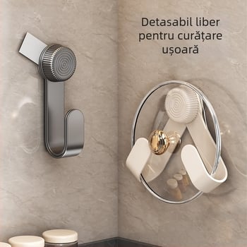 Suport pentru capace de oale cu ventuză, montat pe perete, fără găuri, multifuncțional, din plastic